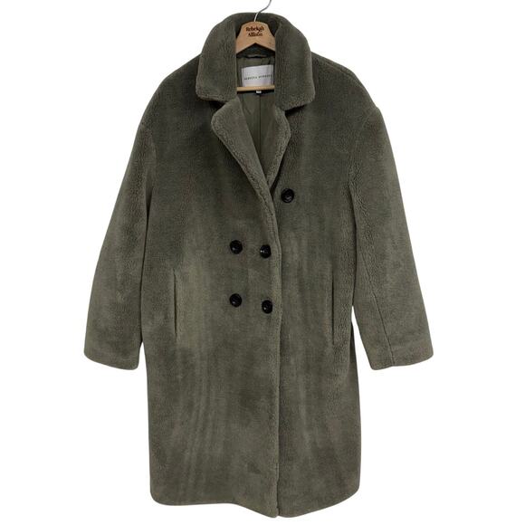 Rebecca Minkoff Jackets & Blazers - Rebecca Minkoff Wool Double Breast SZ LARGE Oversized Faux Fur Teddy Coat Green